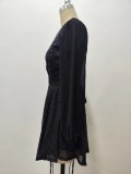 Sequin Long Sleeve V-Neck Short Party Dress
