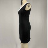 Sleeveless V-Neck Button Up Bodycon Dress