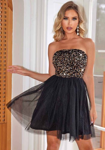 Sexy Strapless Sequin Bodice A-Line Prom Dress