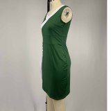 Sleeveless V-Neck Button Up Bodycon Dress