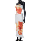 Fashion Sexy Floral Print Strapless Maxi Dress