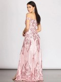 Sequin Pink Off Shoulder Slit 's Evening Dress