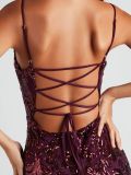 Sexy Burgundy Sequin Embellished Party Mini Prom Dress