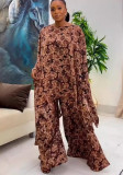 Sexy Printed Cape Sleeveless Top Wide-Leg Loose Pants 2 Piece Set