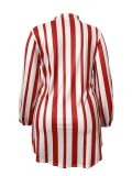 Plus Size Striped V-Neck Long Seeve Casual Blouse Dress