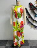 Printed Sleeveless Halter Maxi Dress