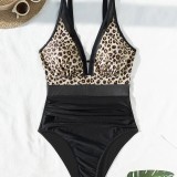 Leopard Mesh Sexy Bikini One-piece Swimsuit