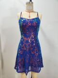 Sequin Embellished Blue Cami Mini Dress Party Dress