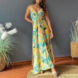 Cami V-Neck Printed Twisted Chic Long A-Line Dress