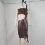 Brown Sleeveless Cut Out Sexy Bodycon Slit Dress