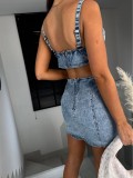 Sexy Trendy Straps Cut Out Denim Dress