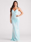 Sexy V-Neck Strap Sequin Maxi Evening Gown