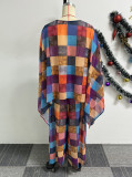 Sexy Printed Cape Sleeveless Top Wide-Leg Loose Pants 2 Piece Set