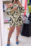 Printed Cold Shoulder Cross Neck Cutout Casual Dress