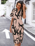 Fashion V-neck Short Sleeve Irregular Print Dress