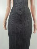 Jacquard Knitting Halter Cut Out Slim Long Dress