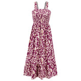 Printed Shirred Floral Straps Resort Maxi Dress
