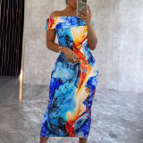 Sexy Off Shoulder Printed Long Bodycon Dress