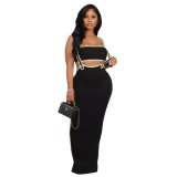 Contrast Piping Bandeau Top and Suspender Skirt Fashion 2 Piece Set