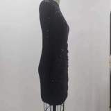 Sexy Sequin Black Mock Neck Long Sleeve Bodycon Dress