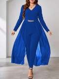 Plus Size V neck Long Sleeve Overlay Jumpsuit