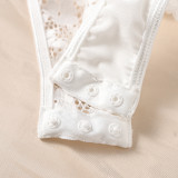Sexy Lingerie Floral Lace Sexy Hollow See-Through Bodysuit Three Piece Set