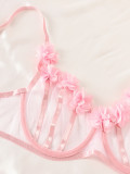 Sexy Pink Flower Erotic Plus Size Lingerie Bra Pantie Underwear Set