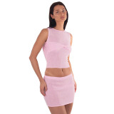Solid Twisted Sleeveless Tank Top Bodycon Skirt 2PCS Set