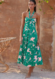 Sexy Halter Strapless Bohemian Print Beach Long Dress