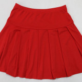 Round Neck Loose Printed Short Sleeve Crop Top +Pleated Skirt 2PCS Set