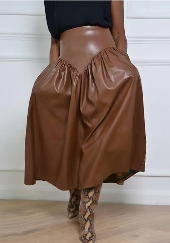 Trendy Plus Size PU Leather Long Skirt with Pockets