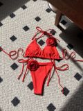 Solid Rose Drawstring Halter Bikini Set