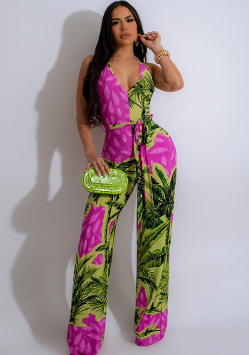 Sexy V-Neck Printed Jumpsuit