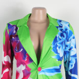 Sexy Printed Blazer Shorts Two Piece Suit