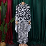 Plus Size Leopard Printed Shirt Zebra Print Wide Leg Pants Two Piece Set