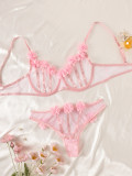 Sexy Pink Flower Erotic Plus Size Lingerie Bra Pantie Underwear Set