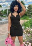 Black Pin Sleeveless Bodycon Tank Dress
