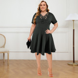 Black Lace Trim Short Sleeve Plus Size Dress