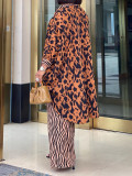 Plus Size Leopard Printed Shirt Zebra Print Wide Leg Pants Two Piece Set