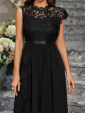 Sexy Lace Bodice Chiffon Round Neck Sleeveless Evening Dress