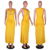 Printed Hollow Cross Sleeveless Slit Maxi Dress