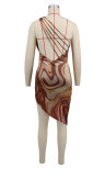 Printed Slash Shoulder Sleeveless Bodycon Irregular Dress