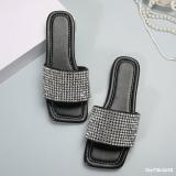 Plus Size Square Toe Casual Comfortable Rhinestone Trendy Flat Slippers