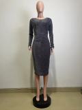 Sexy Shiny Two Way Long Sleeve Slim Dress