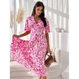 Trendy V-Neck Printed Short Sleeve Casual Midi Dress