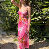 Chic Floral Print Cami Long Slit Dress