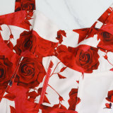Red Rose Printed Chic Elegant Swing Dress