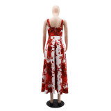 Red Rose Printed Chic Elegant Swing Dress