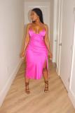 Solid Sexy Strap Slit Midi Dress