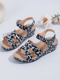 Casual  Leopard Print Strap Wedge Sandals Plus Size Shoes